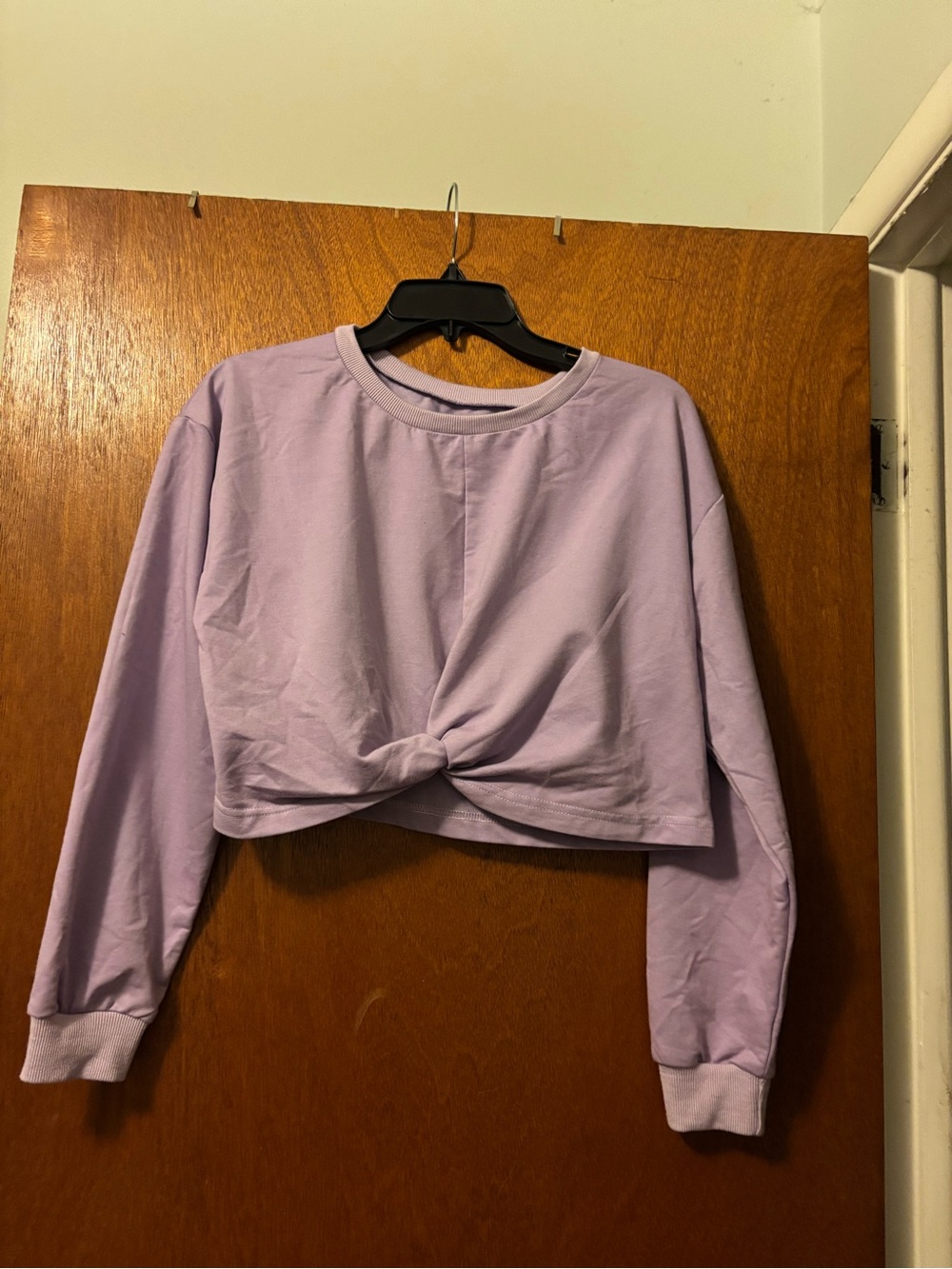 ROMWE Lilac Twist-Front Long Sleeve Crop Top